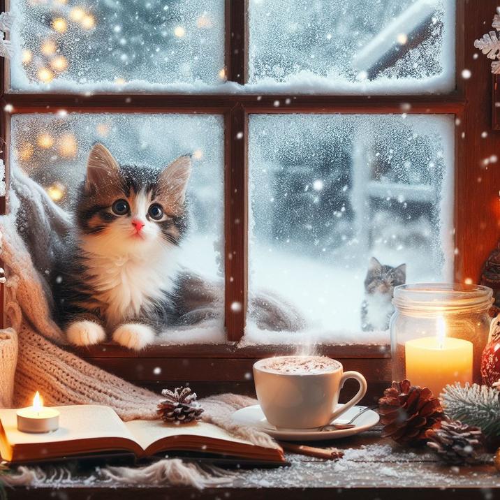 Милые открытки котенок с добрым утром   сборка 2024 за зиму 01
