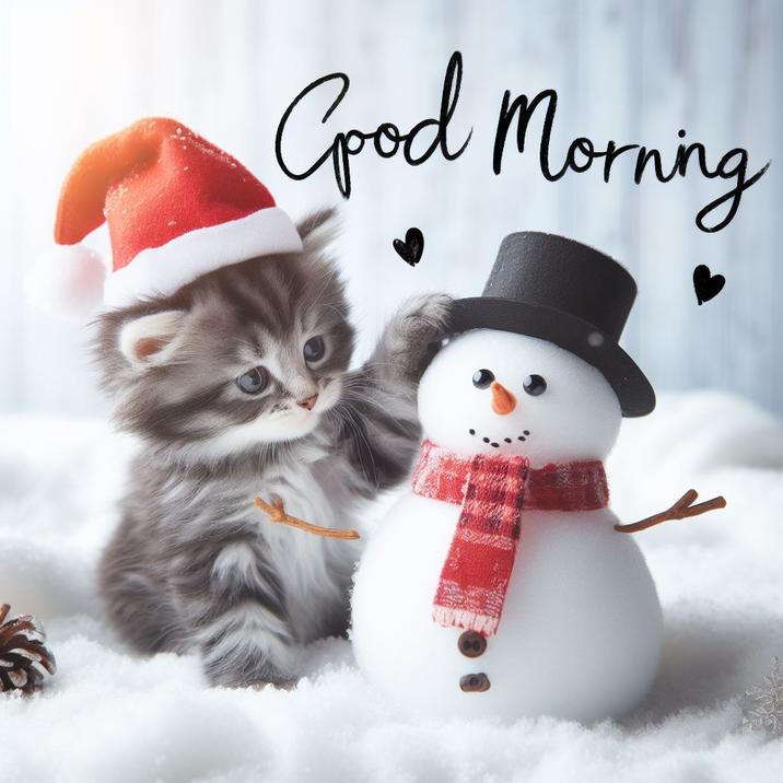 Милые открытки котенок с добрым утром   сборка 2024 за зиму 05