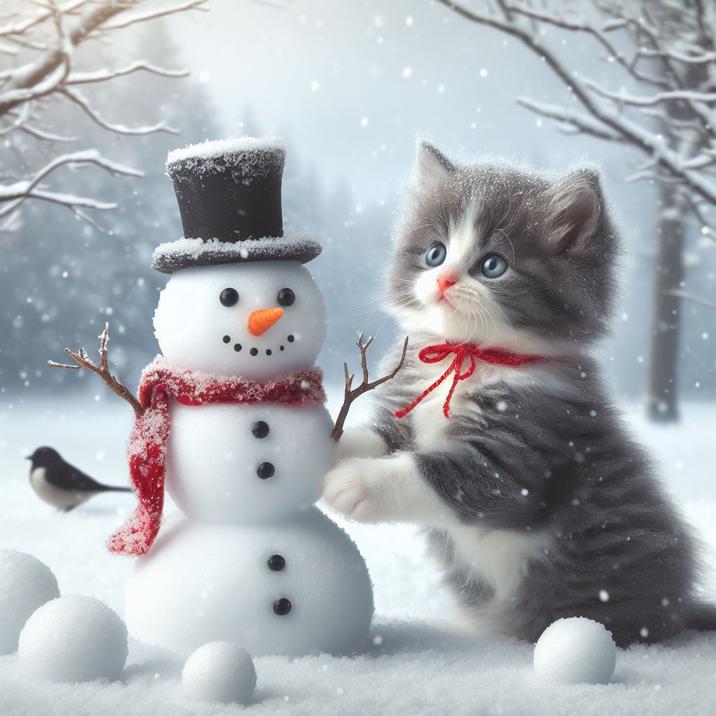 Милые открытки котенок с добрым утром   сборка 2024 за зиму 08