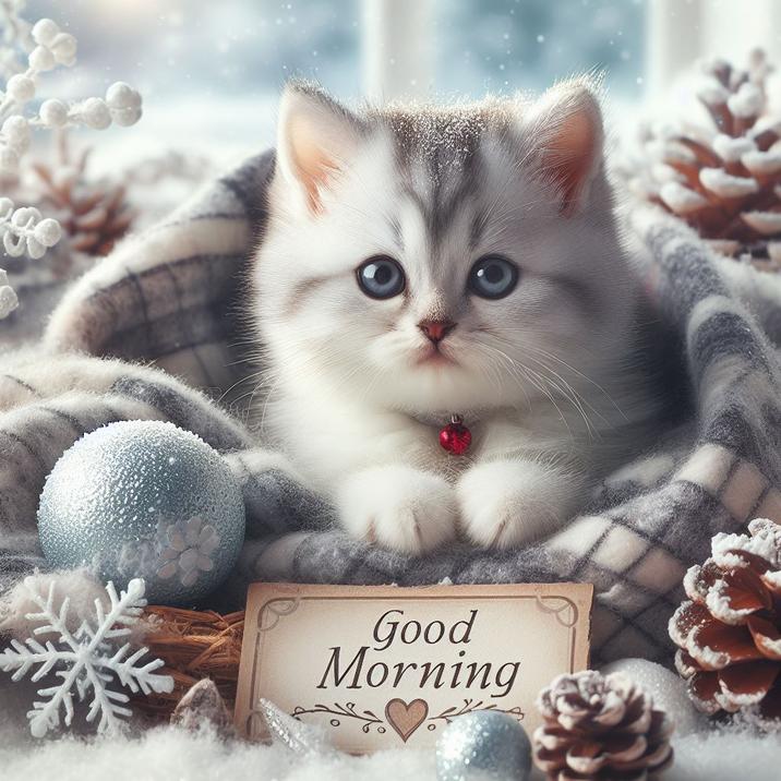 Милые открытки котенок с добрым утром   сборка 2024 за зиму 13