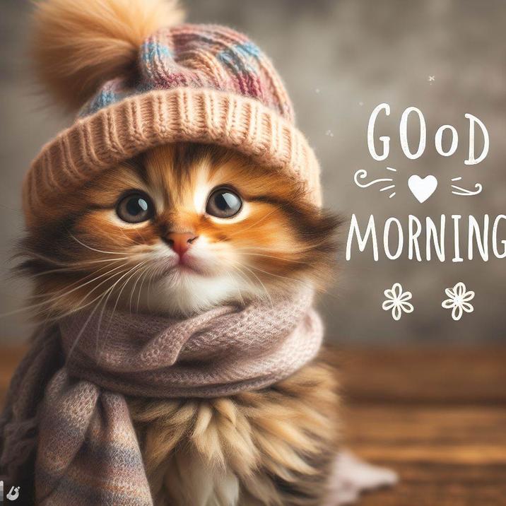 Милые открытки котенок с добрым утром   сборка 2024 за зиму 14