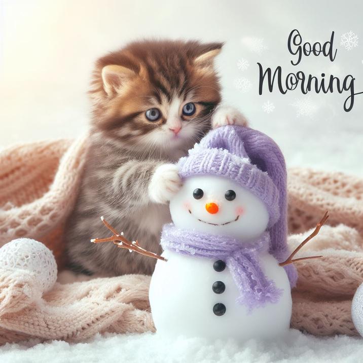 Милые открытки котенок с добрым утром   сборка 2024 за зиму 16
