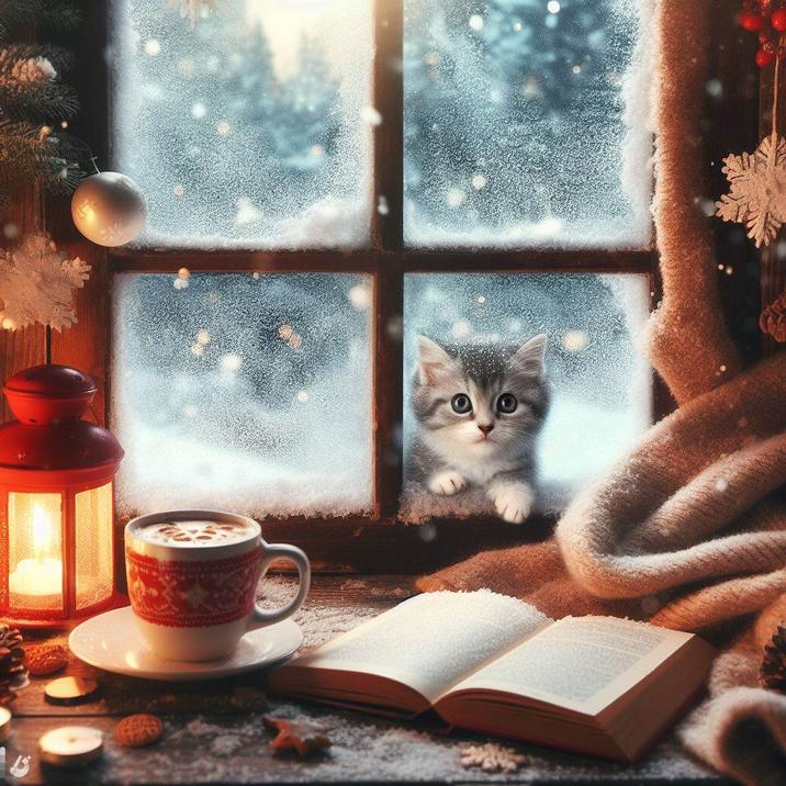 Милые открытки котенок с добрым утром   сборка 2024 за зиму 17