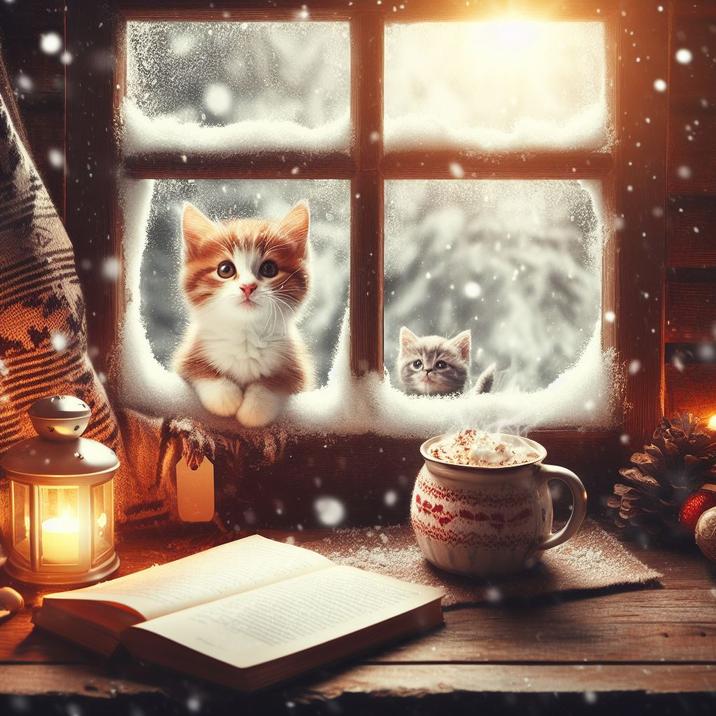 Милые открытки котенок с добрым утром   сборка 2024 за зиму 19