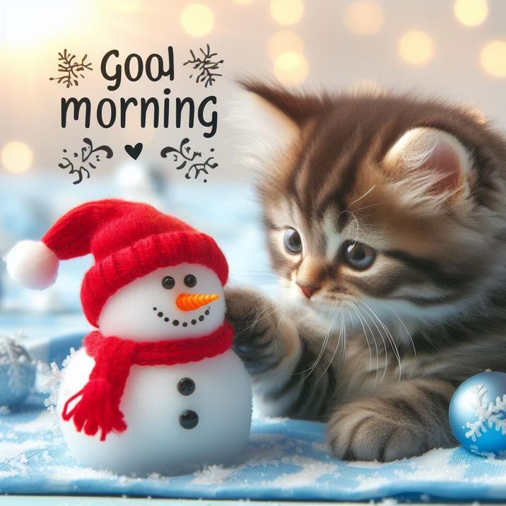 Милые открытки котенок с добрым утром   сборка 2024 за зиму 20