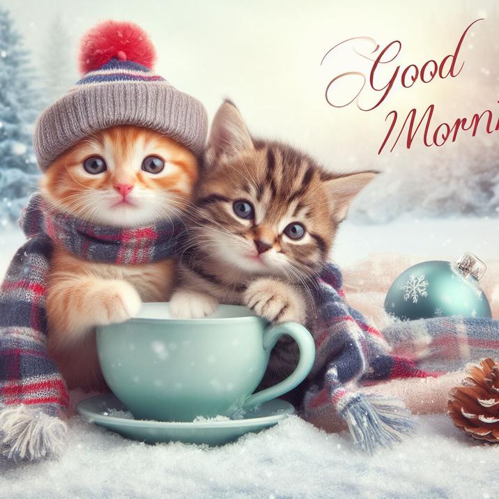 Милые открытки котенок с добрым утром   сборка 2024 за зиму 22