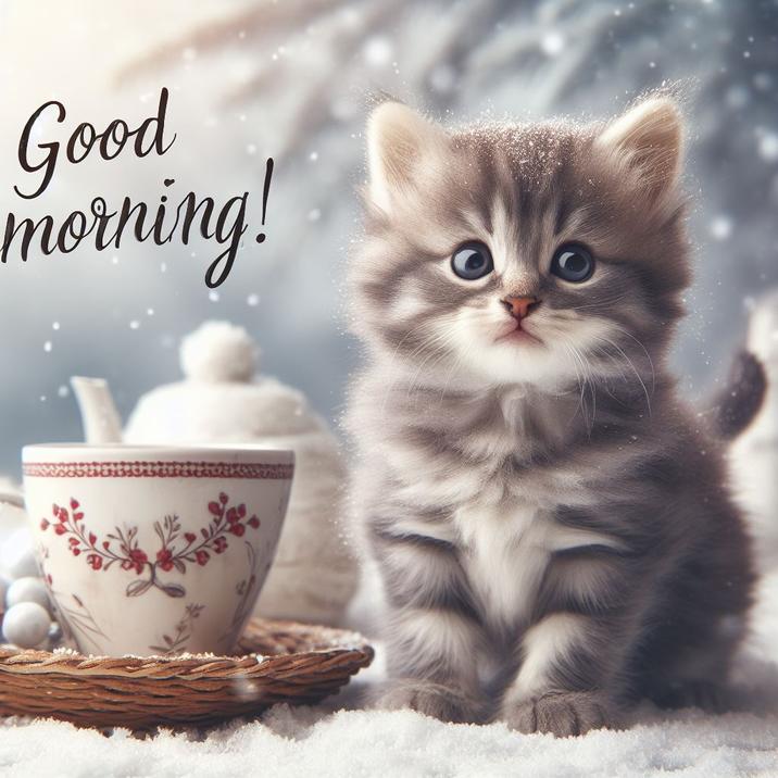 Милые открытки котенок с добрым утром   сборка 2024 за зиму 23
