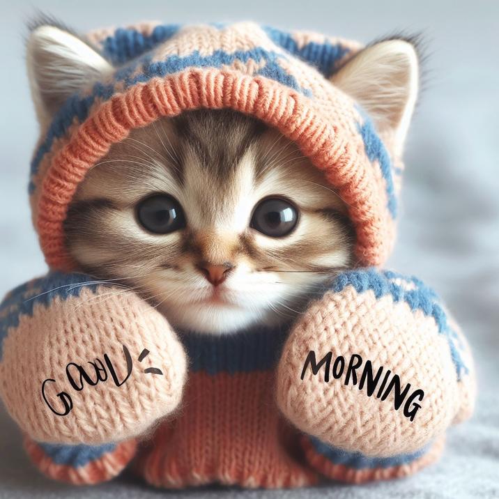 Милые открытки котенок с добрым утром   сборка 2024 за зиму 24