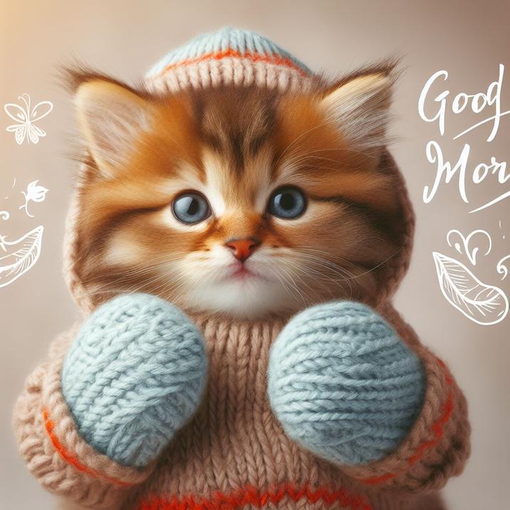 Милые открытки котенок с добрым утром   сборка 2024 за зиму 25
