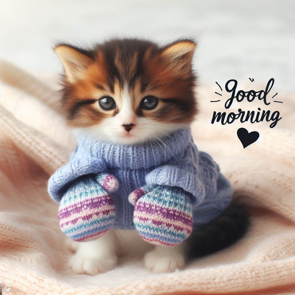 Милые открытки котенок с добрым утром   сборка 2024 за зиму 26