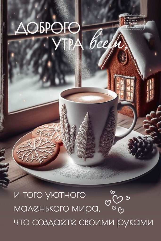 Красивая зимняя открытка с добрым утром для жены 14